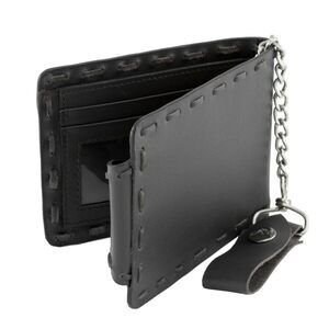 4625 MLW7810 's Black Leather Whip Stitch Bi-Fold Biker Wallet with Steel